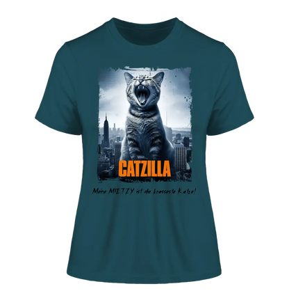 Catzilla • Cat • Ladies Premium T-Shirt XS-2XL made of organic cotton for women • Exclusive design • personalized