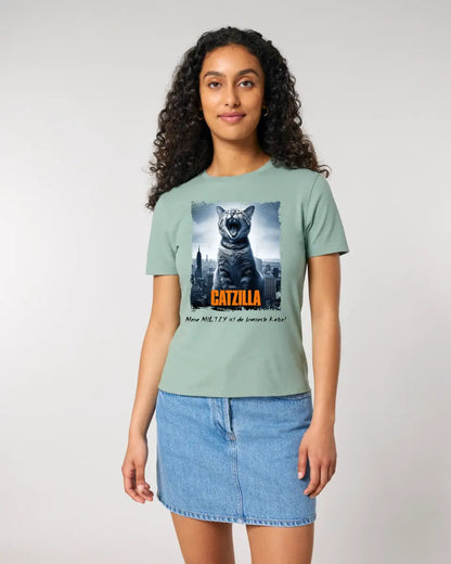 Catzilla • Cat • Ladies Premium T-Shirt XS-2XL made of organic cotton for women • Exclusive design • personalized