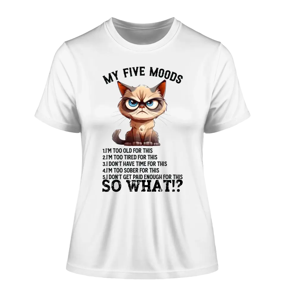 5 MOODS • Katze • Ladies Premium T-Shirt XS-2XL aus Bio-Baumwolle für Damen • Exklusivdesign • personalisiert