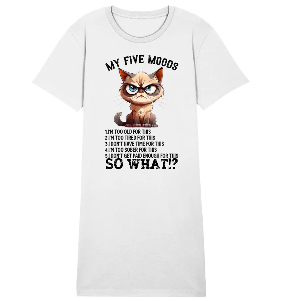 5 MOODS • Cat • Ladies Premium T-Shirt Dress made of organic cotton S-2XL • Exclusive design • personalized