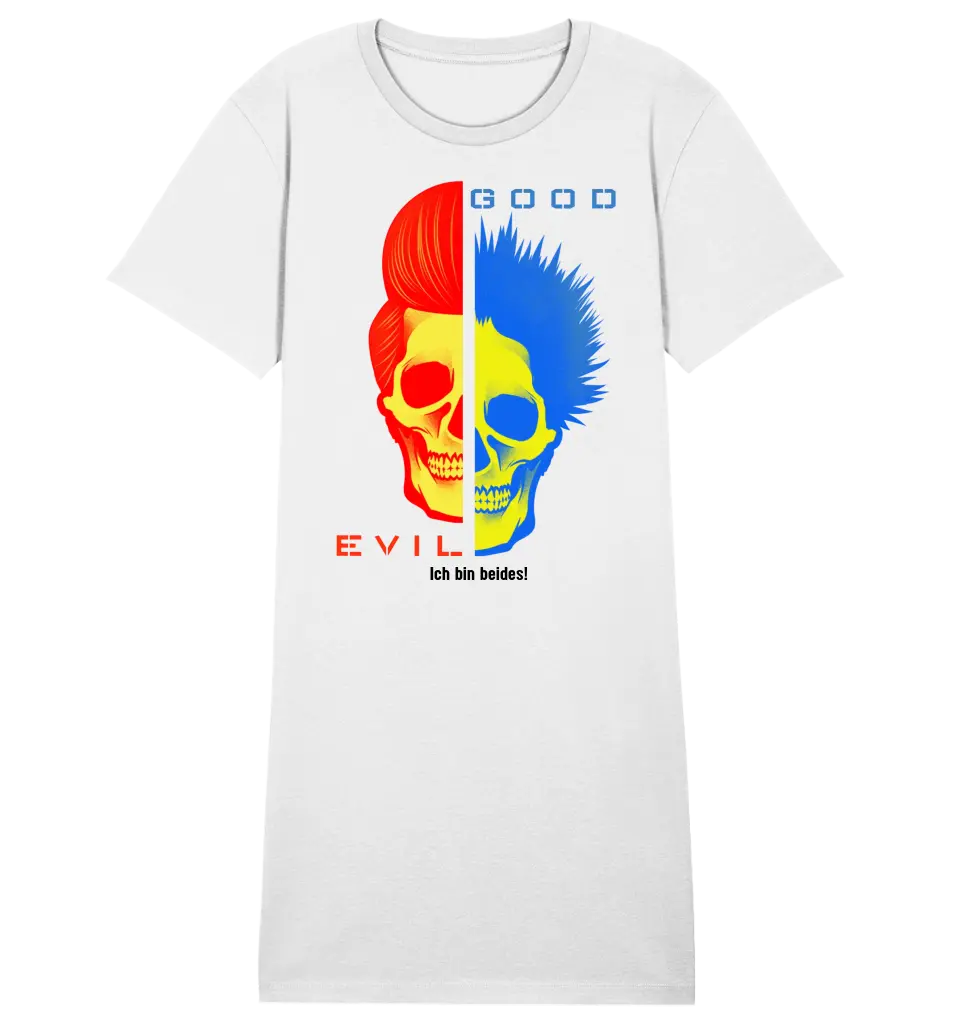 GOOD´N´EVIL - RED-BLUE • 4 Versionen • Ladies Premium T-Shirt Kleid aus Bio-Baumwolle S-2XL  • Exklusivdesign • personalisiert