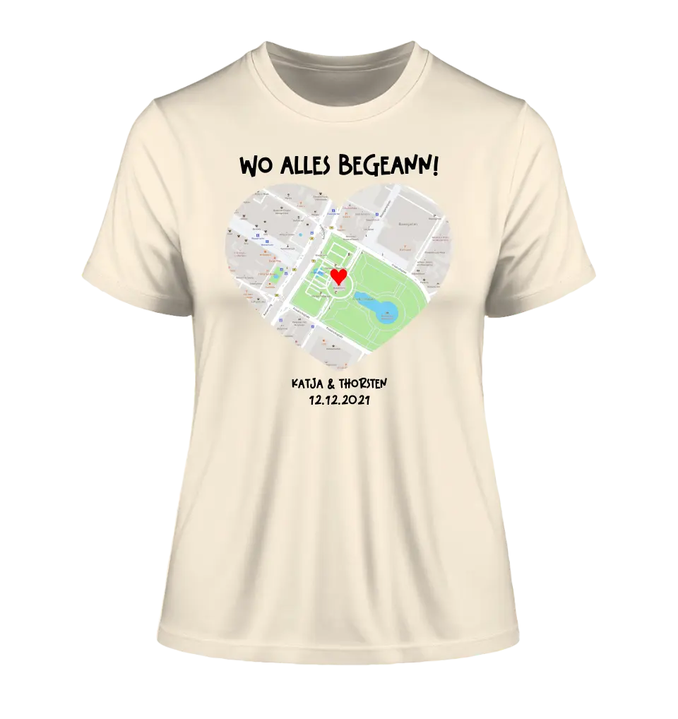 Map generator with real location and your text • Map • Maps • Ladies Premium T-Shirt XS-2XL made of organic cotton for women • Exclusive design • personalized