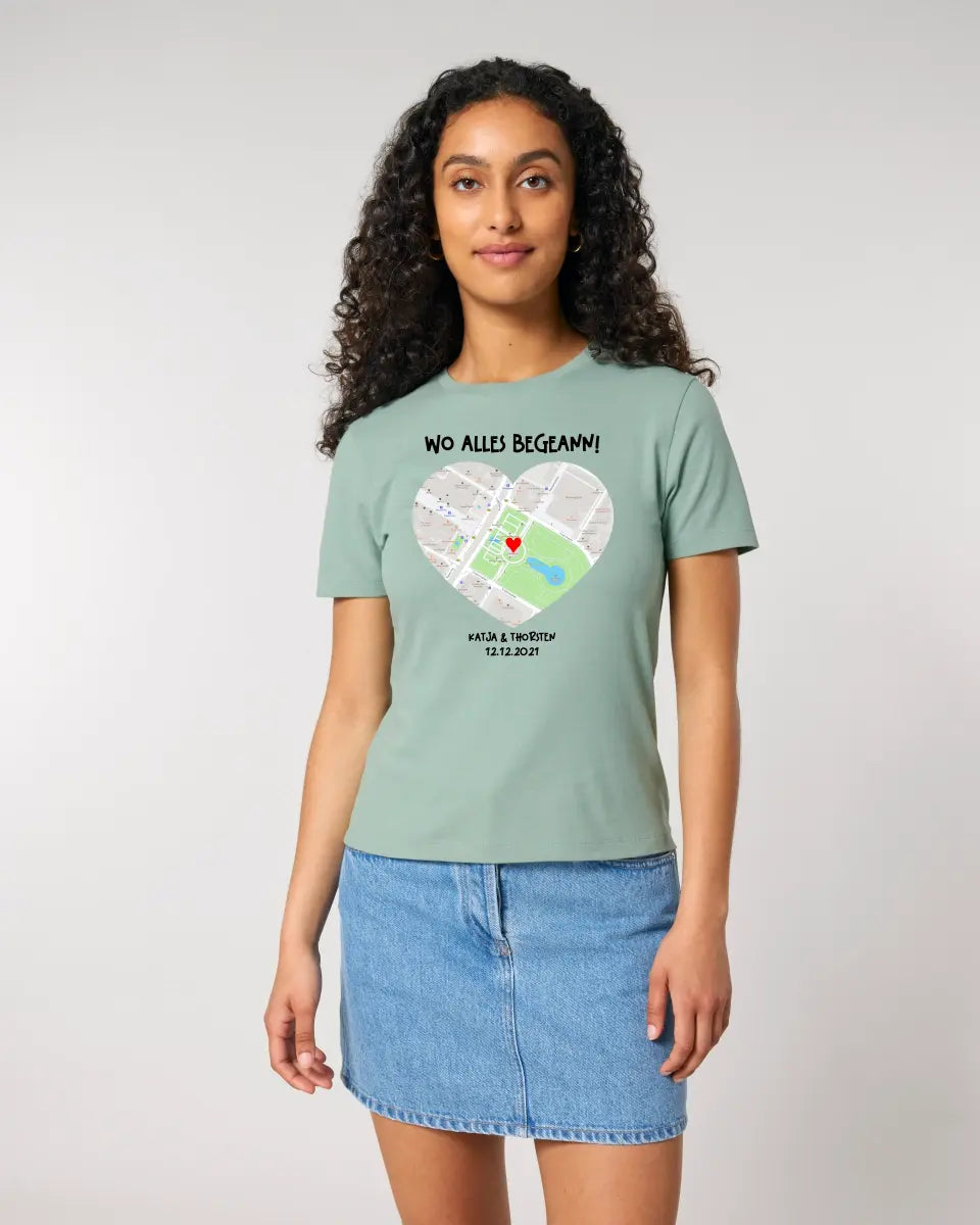 Map generator with real location and your text • Map • Maps • Ladies Premium T-Shirt XS-2XL made of organic cotton for women • Exclusive design • personalized