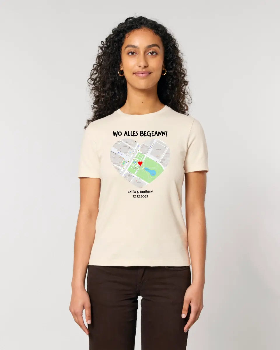 Map generator with real location and your text • Map • Maps • Ladies Premium T-Shirt XS-2XL made of organic cotton for women • Exclusive design • personalized