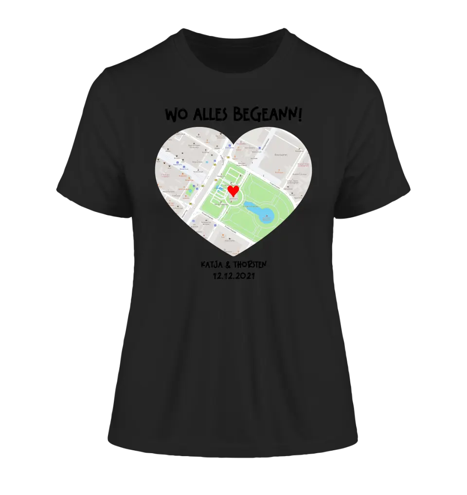 Karten-Generator mit echtem Ort und deinem Text • Karte • Maps • Ladies Premium T-Shirt XS-2XL aus Bio-Baumwolle für Damen • Exklusivdesign • personalisiert