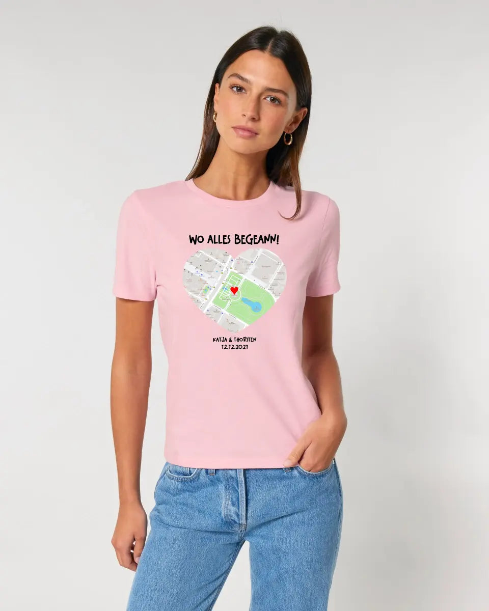 Karten-Generator mit echtem Ort und deinem Text • Karte • Maps • Ladies Premium T-Shirt XS-2XL aus Bio-Baumwolle für Damen • Exklusivdesign • personalisiert