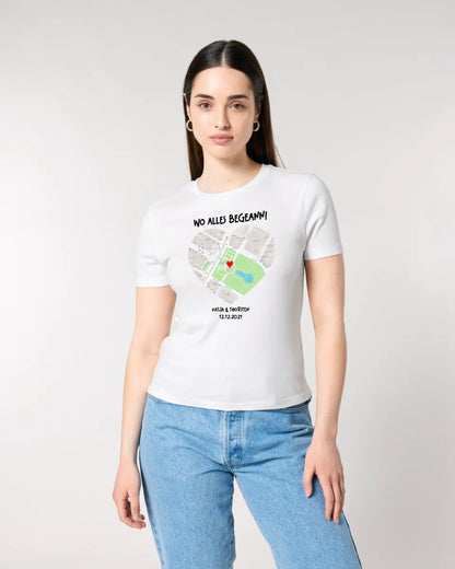 Map generator with real location and your text • Map • Maps • Ladies Premium T-Shirt XS-2XL made of organic cotton for women • Exclusive design • personalized