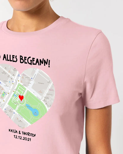 Map generator with real location and your text • Map • Maps • Ladies Premium T-Shirt XS-2XL made of organic cotton for women • Exclusive design • personalized