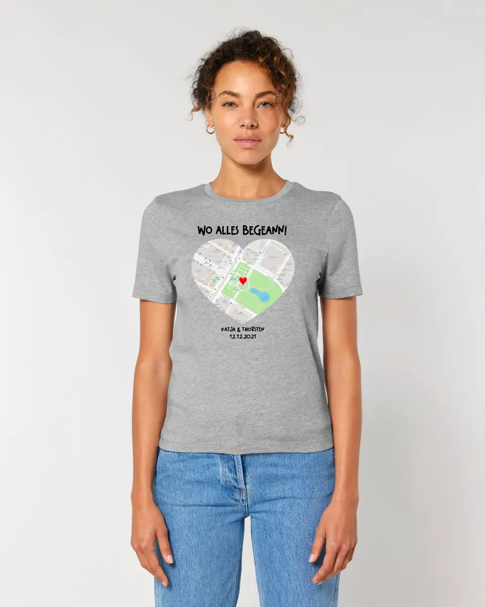 Map generator with real location and your text • Map • Maps • Ladies Premium T-Shirt XS-2XL made of organic cotton for women • Exclusive design • personalized