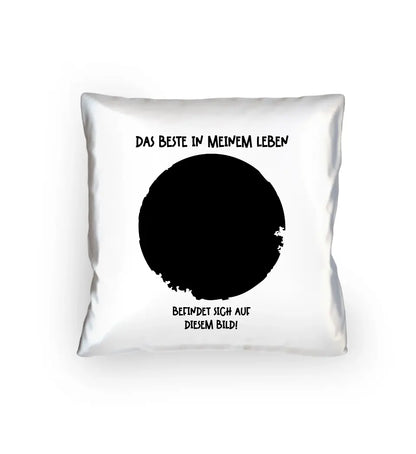 Your picture in circle shape + text • Cushion 40x40 cm • personalized