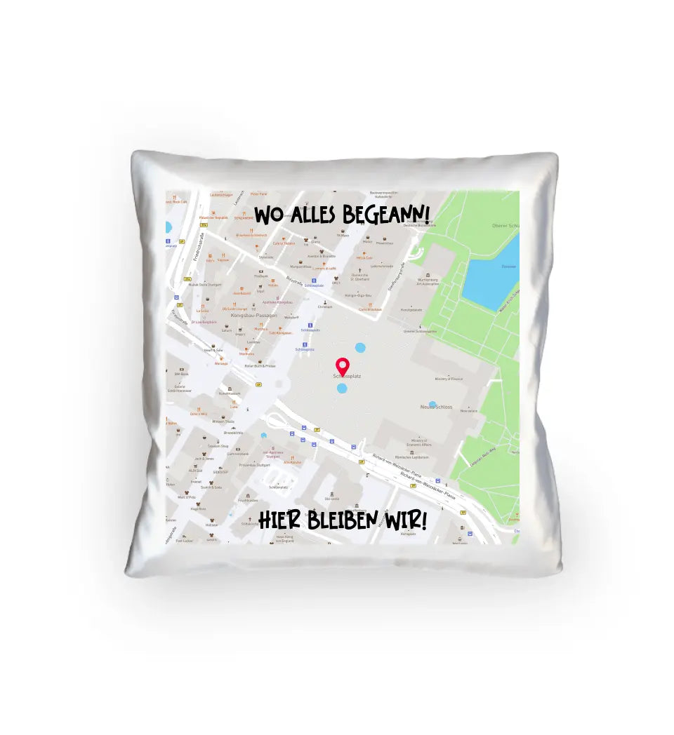 Map Generator Maps Square with real location and your text • Cushion 40x40 cm • personalized