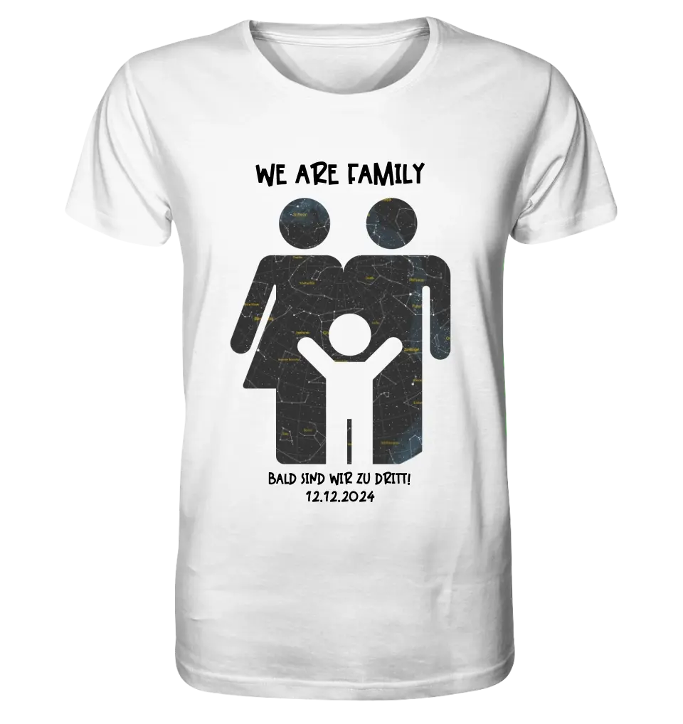 Echte Sternenkarte + Text • Kleine Familie • werdende Eltern • Unisex Premium T-Shirt XS-5XL aus Bio-Baumwolle für Damen & Herren • Exklusivdesign • personalisiert