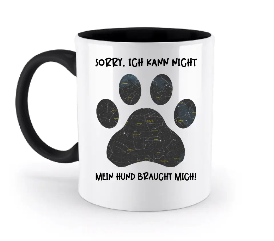 Echte Sternkarte als Hundepfote + Text • Hund • zweifarbige Tasse • Exklusivdesign • personalisiert