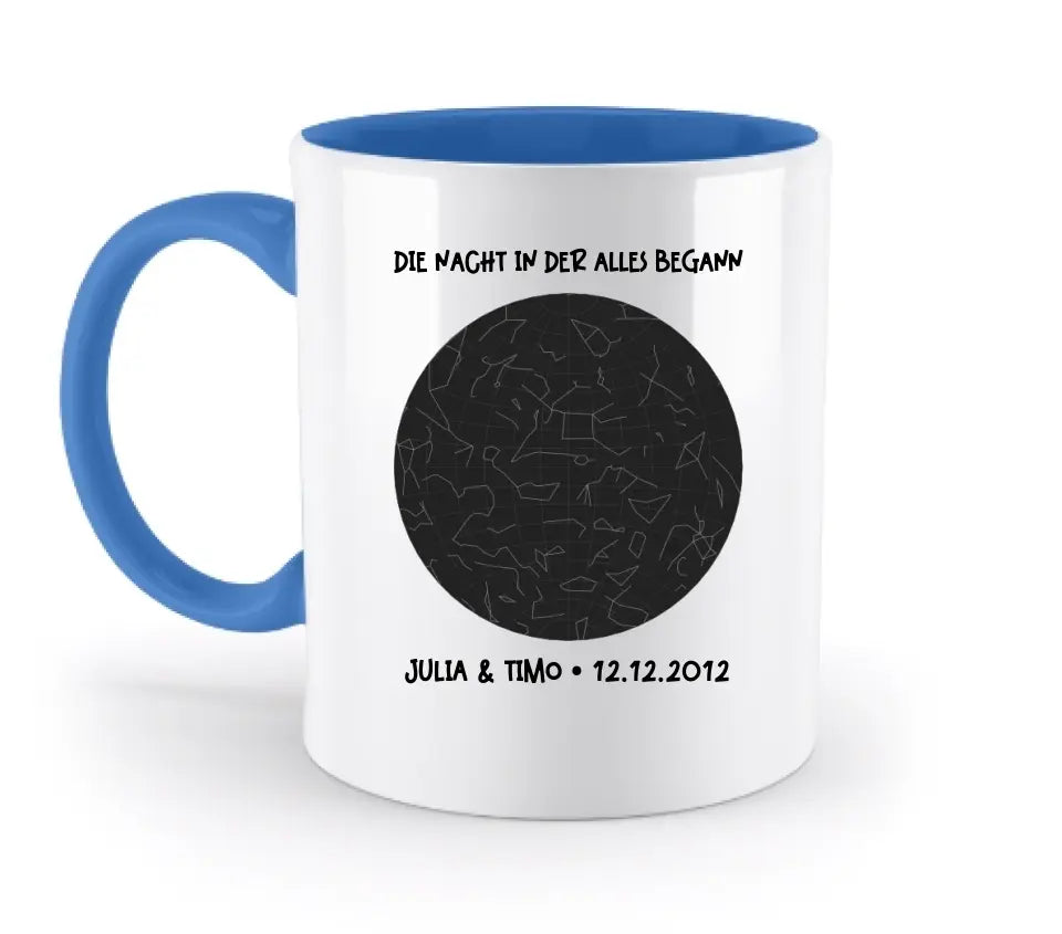 Real star map with place/time and your text • two-tone mug • exclusive design • personalized