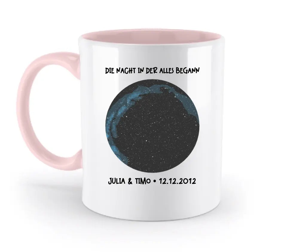 Real star map with place/time and your text • two-tone mug • exclusive design • personalized