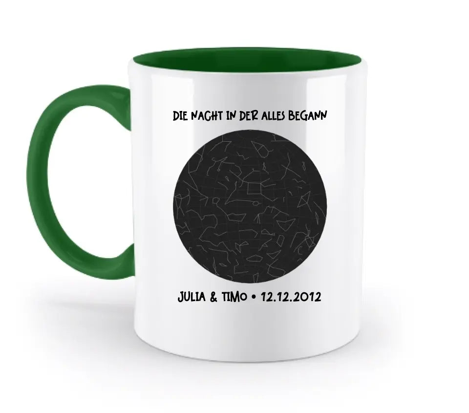 Real star map with place/time and your text • two-tone mug • exclusive design • personalized