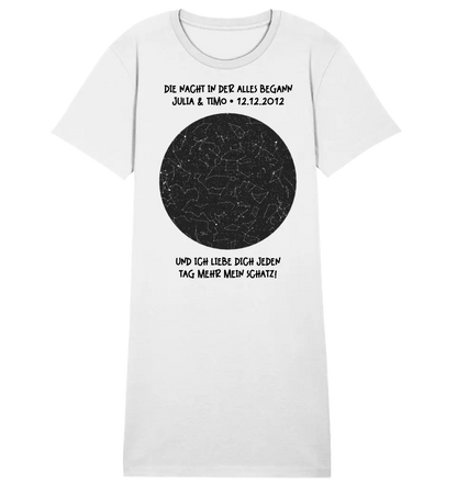 Real star map with place/time and your text • Ladies Premium T-Shirt Dress made of organic cotton S-2XL • Exclusive design • personalized