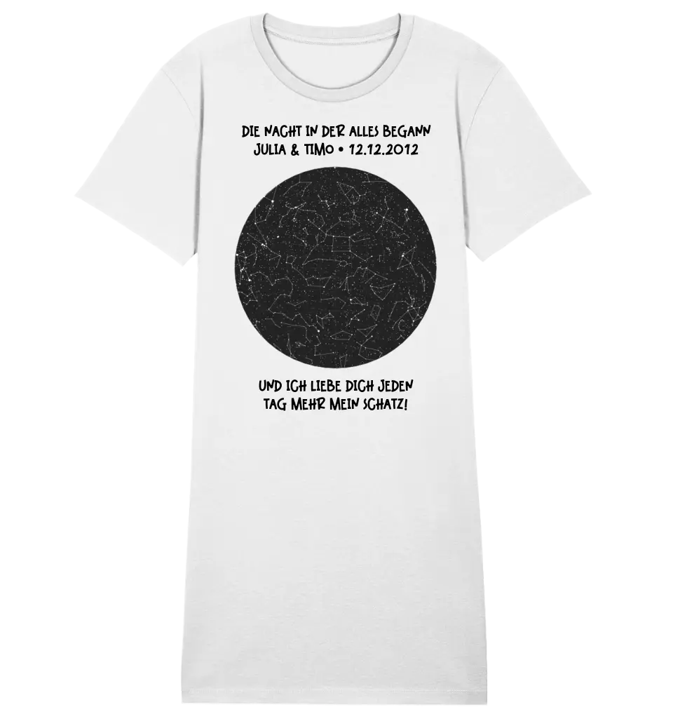 Real star map with place/time and your text • Ladies Premium T-Shirt Dress made of organic cotton S-2XL • Exclusive design • personalized