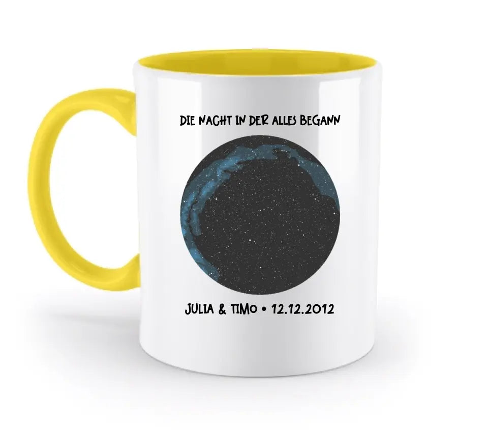 Real star map with place/time and your text • two-tone mug • exclusive design • personalized