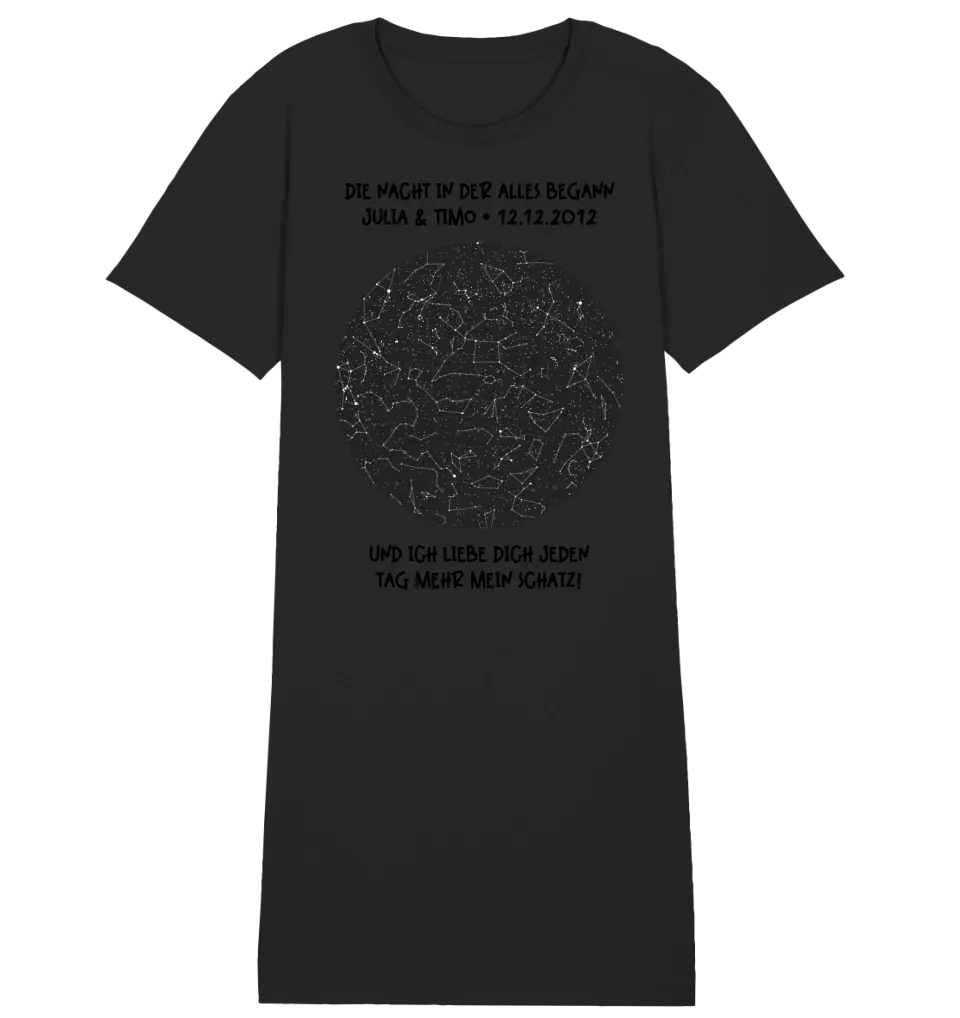 Real star map with place/time and your text • Ladies Premium T-Shirt Dress made of organic cotton S-2XL • Exclusive design • personalized