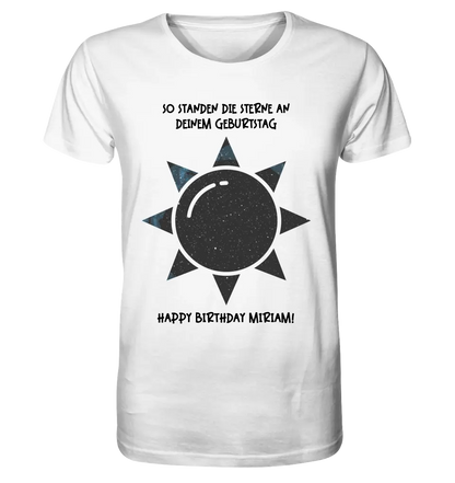 Real star map in sun shape with place/time and your text • Unisex premium T-shirt XS-5XL made of organic cotton for women &amp; men • Exclusive design • personalized