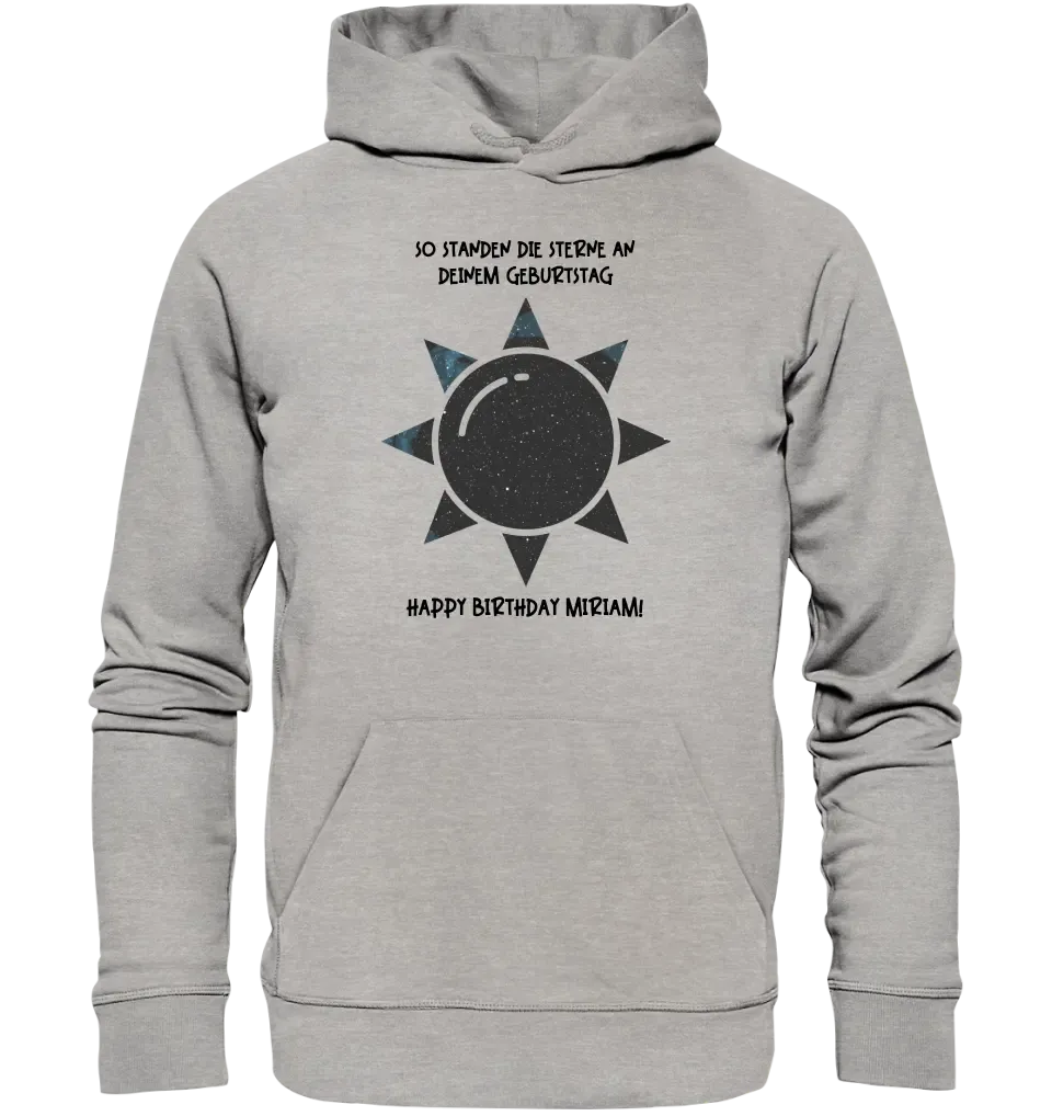 Echte Sternenkarte in Sonnenform mit Ort/Zeit und deinem Text • Unisex Premium Hoodie XS-5XL aus Bio-Baumwolle für Damen & Herren • Exklusivdesign • personalisiert