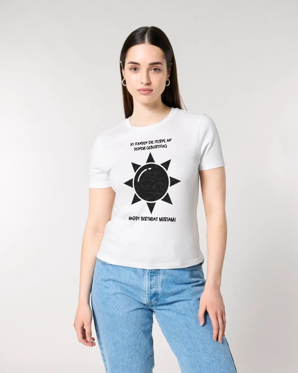 Real star map in sun shape with place/time and your text • Ladies Premium T-Shirt XS-2XL made of organic cotton for women • Exclusive design • personalized