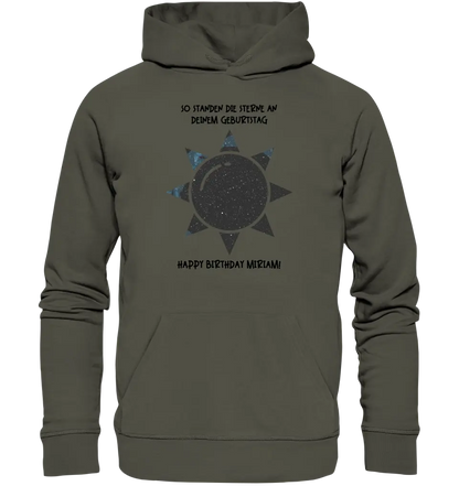 Echte Sternenkarte in Sonnenform mit Ort/Zeit und deinem Text • Unisex Premium Hoodie XS-5XL aus Bio-Baumwolle für Damen & Herren • Exklusivdesign • personalisiert