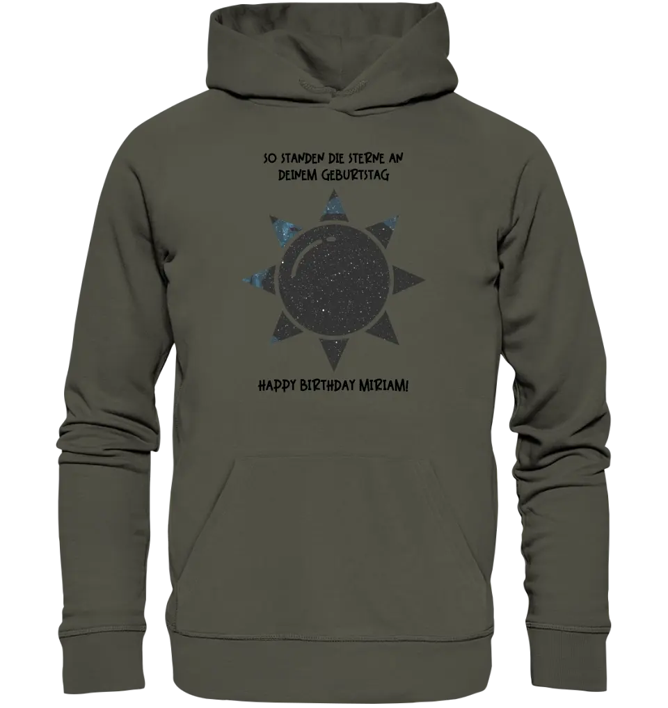 Echte Sternenkarte in Sonnenform mit Ort/Zeit und deinem Text • Unisex Premium Hoodie XS-5XL aus Bio-Baumwolle für Damen & Herren • Exklusivdesign • personalisiert