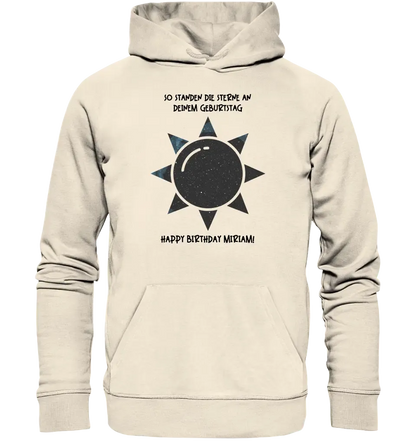 Echte Sternenkarte in Sonnenform mit Ort/Zeit und deinem Text • Unisex Premium Hoodie XS-5XL aus Bio-Baumwolle für Damen & Herren • Exklusivdesign • personalisiert