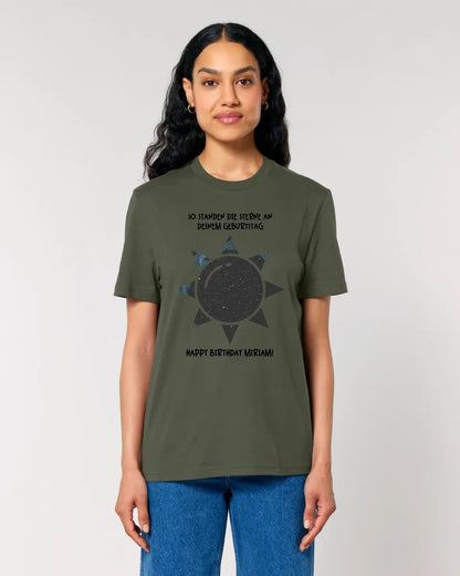 Echte Sternenkarte in Sonnenform mit Ort/Zeit und deinem Text • Unisex Premium T-Shirt XS-5XL aus Bio-Baumwolle für Damen & Herren • Exklusivdesign • personalisiert