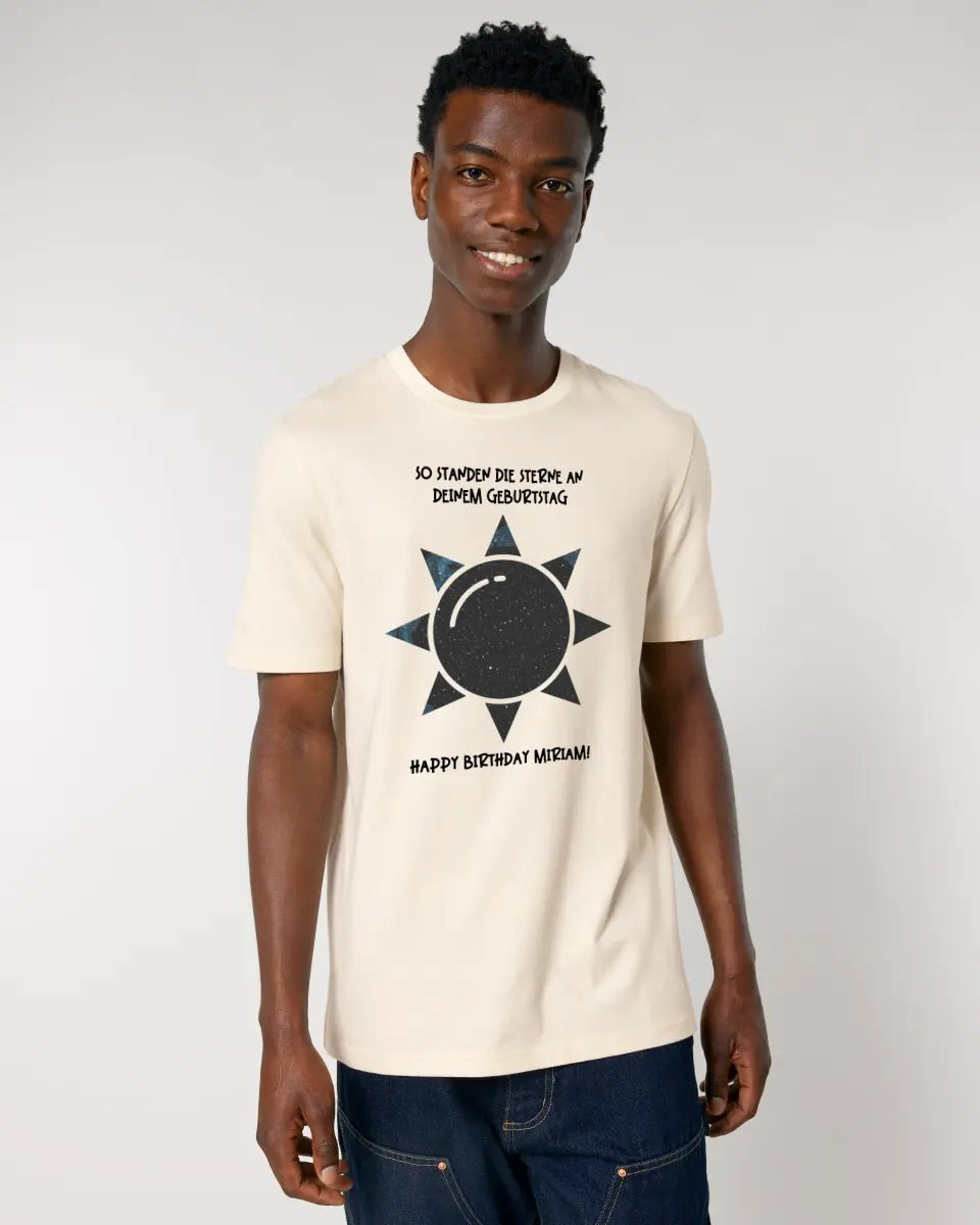 Echte Sternenkarte in Sonnenform mit Ort/Zeit und deinem Text • Unisex Premium T-Shirt XS-5XL aus Bio-Baumwolle für Damen & Herren • Exklusivdesign • personalisiert