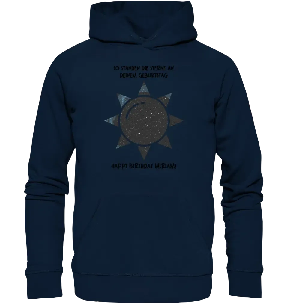 Echte Sternenkarte in Sonnenform mit Ort/Zeit und deinem Text • Unisex Premium Hoodie XS-5XL aus Bio-Baumwolle für Damen & Herren • Exklusivdesign • personalisiert