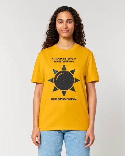 Echte Sternenkarte in Sonnenform mit Ort/Zeit und deinem Text • Unisex Premium T-Shirt XS-5XL aus Bio-Baumwolle für Damen & Herren • Exklusivdesign • personalisiert