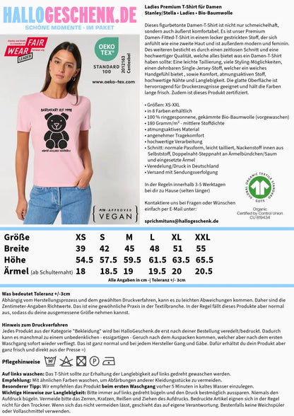 Echte Sternenkarte als Teddybär + Text • Ladies Premium T-Shirt XS-2XL aus Bio-Baumwolle für Damen • Exklusivdesign • personalisiert