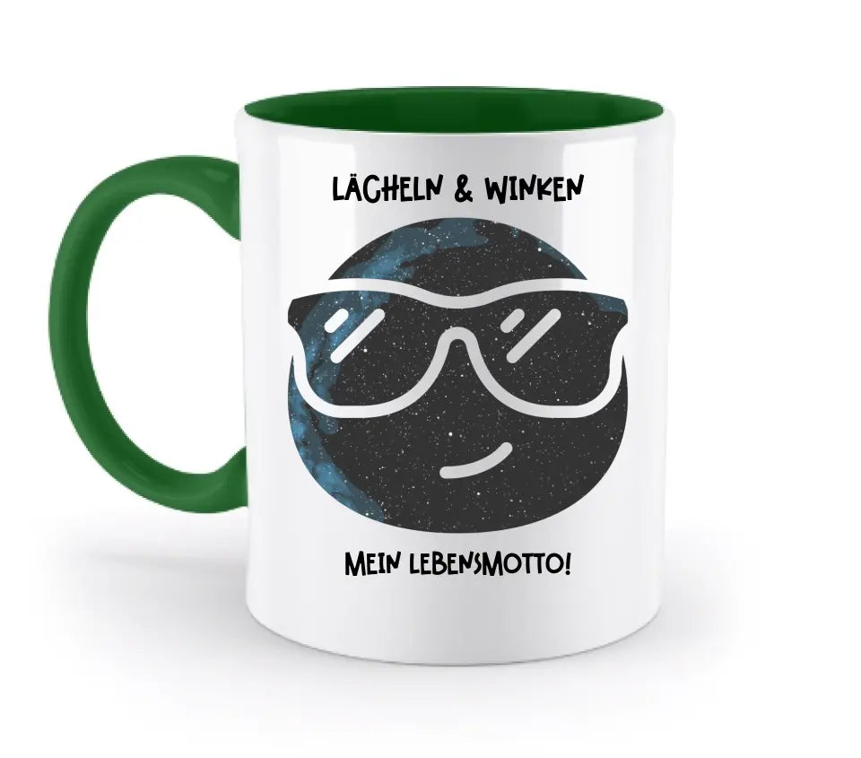 Echte Sternkarte als Emoticon mit Sonnenbrille + Text • zweifarbige Tasse  • Exklusivdesign • personalisiert