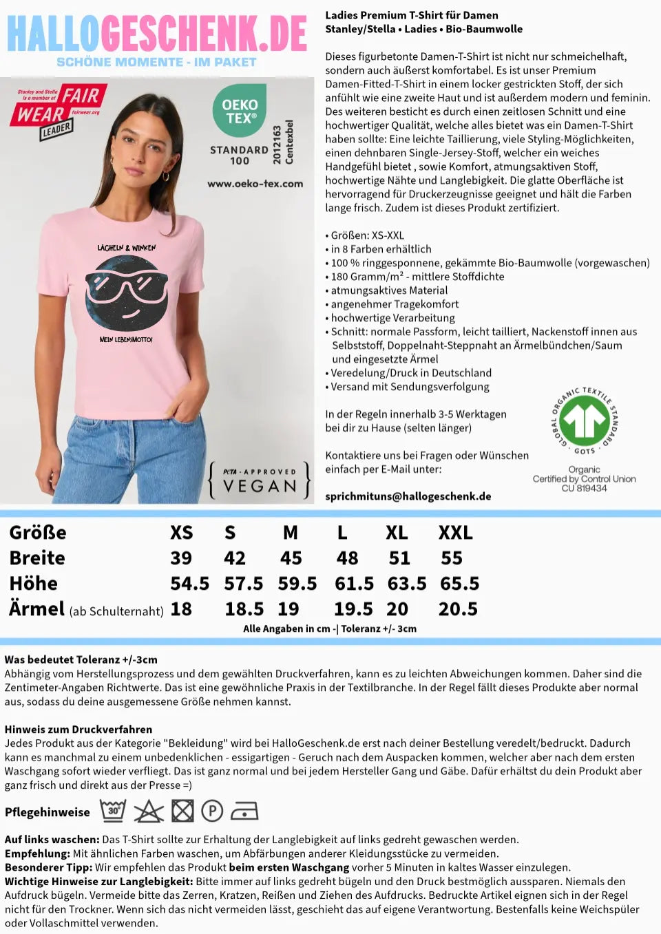 Echte Sternkarte als Emoticon mit Sonnenbrille + Text • Ladies Premium T-Shirt XS-2XL aus Bio-Baumwolle für Damen • Exklusivdesign • personalisiert