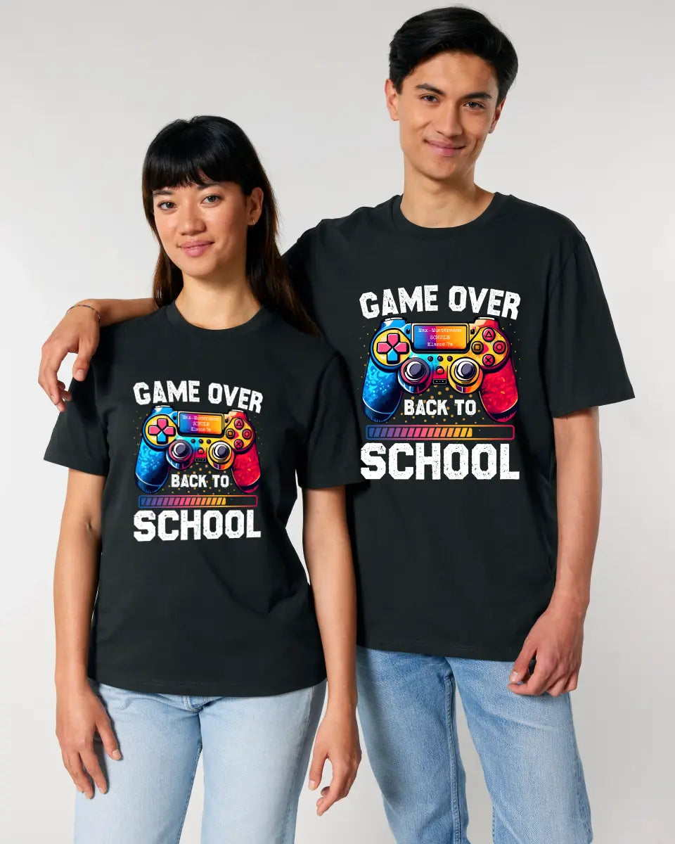 GAME OVER • BACK TO SCHOOL • Schule • Schulanfang • Unisex Premium T-Shirt XS-5XL aus Bio-Baumwolle für Damen & Herren • Exklusivdesign • personalisiert