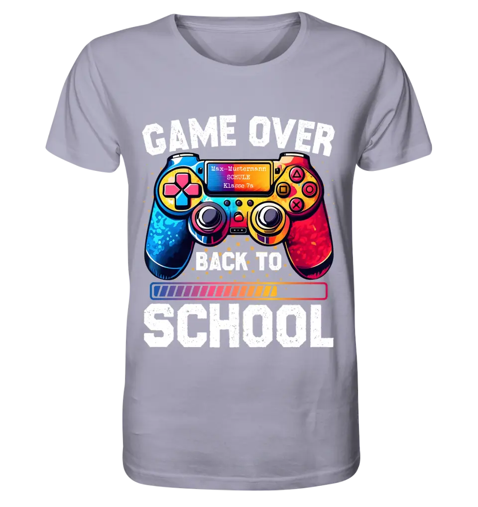 GAME OVER • BACK TO SCHOOL • Schule • Schulanfang • Unisex Premium T-Shirt XS-5XL aus Bio-Baumwolle für Damen & Herren • Exklusivdesign • personalisiert