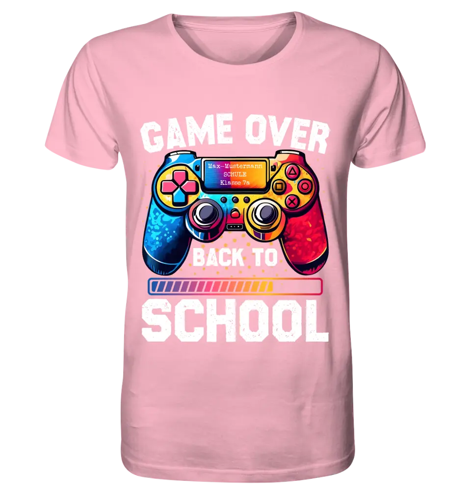 GAME OVER • BACK TO SCHOOL • Schule • Schulanfang • Unisex Premium T-Shirt XS-5XL aus Bio-Baumwolle für Damen & Herren • Exklusivdesign • personalisiert