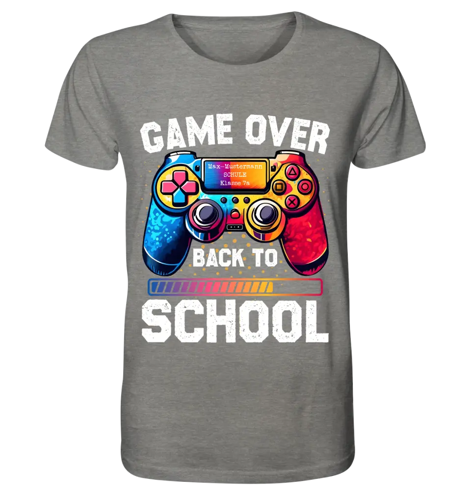 GAME OVER • BACK TO SCHOOL • Schule • Schulanfang • Unisex Premium T-Shirt XS-5XL aus Bio-Baumwolle für Damen & Herren • Exklusivdesign • personalisiert