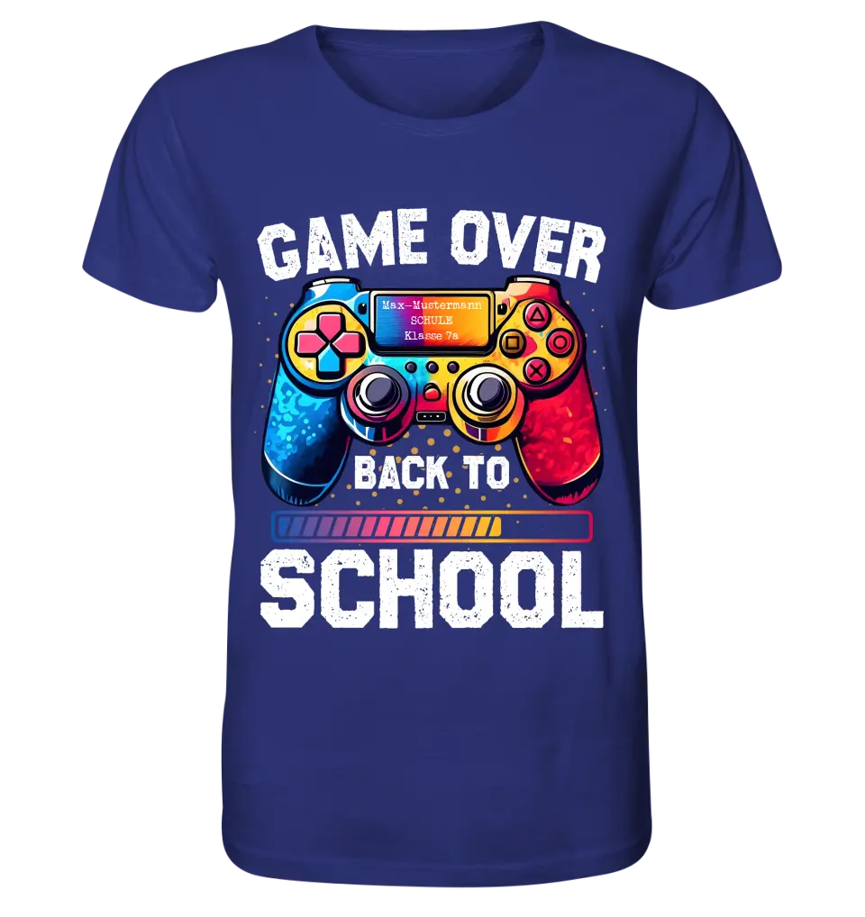 GAME OVER • BACK TO SCHOOL • Schule • Schulanfang • Unisex Premium T-Shirt XS-5XL aus Bio-Baumwolle für Damen & Herren • Exklusivdesign • personalisiert