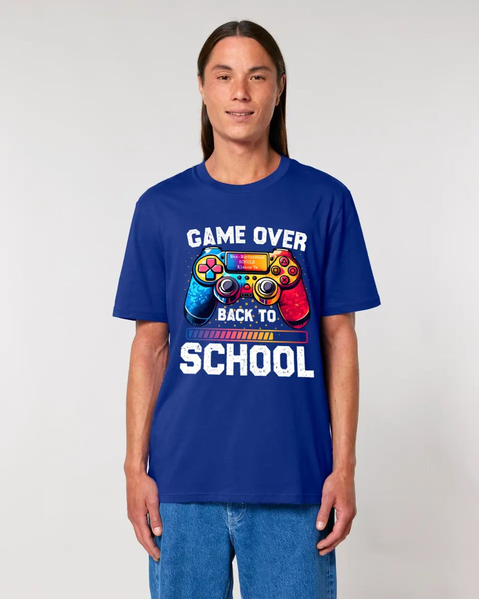 GAME OVER • BACK TO SCHOOL • Schule • Schulanfang • Unisex Premium T-Shirt XS-5XL aus Bio-Baumwolle für Damen & Herren • Exklusivdesign • personalisiert