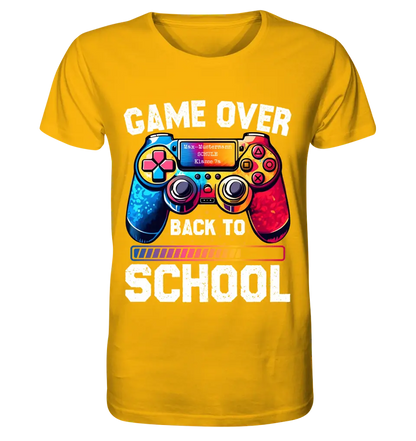 GAME OVER • BACK TO SCHOOL • Schule • Schulanfang • Unisex Premium T-Shirt XS-5XL aus Bio-Baumwolle für Damen & Herren • Exklusivdesign • personalisiert