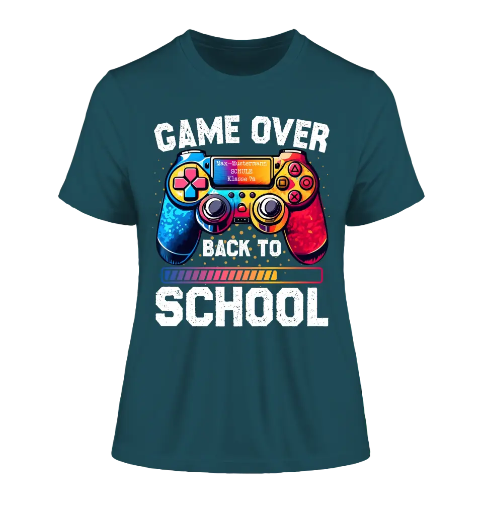 GAME OVER • BACK TO SCHOOL • Schule • Schulanfang • Ladies Premium T-Shirt XS-2XL aus Bio-Baumwolle für Damen • Exklusivdesign • personalisiert