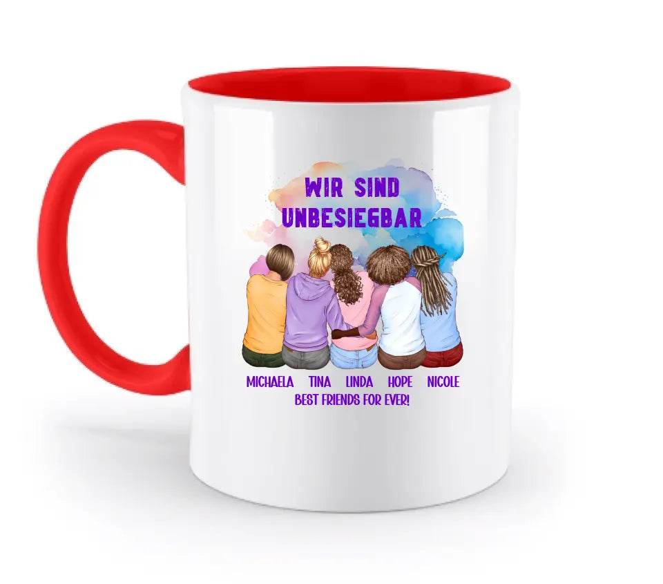 5in1: Gestalte 2-5 Freundinnen (personalisierbar) - zweifarbige Tasse