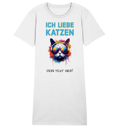 Wähle die Katze (mit Motivauswahl + Text) • Ladies Premium T-Shirt Kleid aus Bio-Baumwolle S-2XL  • Exklusivdesign • personalisiert