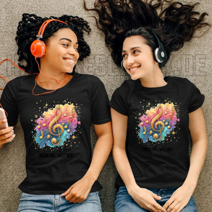 25 Motive zur Auswahl • Fantasy Music Notes • Noten • Musik • Ladies Premium T-Shirt XS-2XL aus Bio-Baumwolle für Damen • Exklusivdesign • personalisiert • Motivauswahl