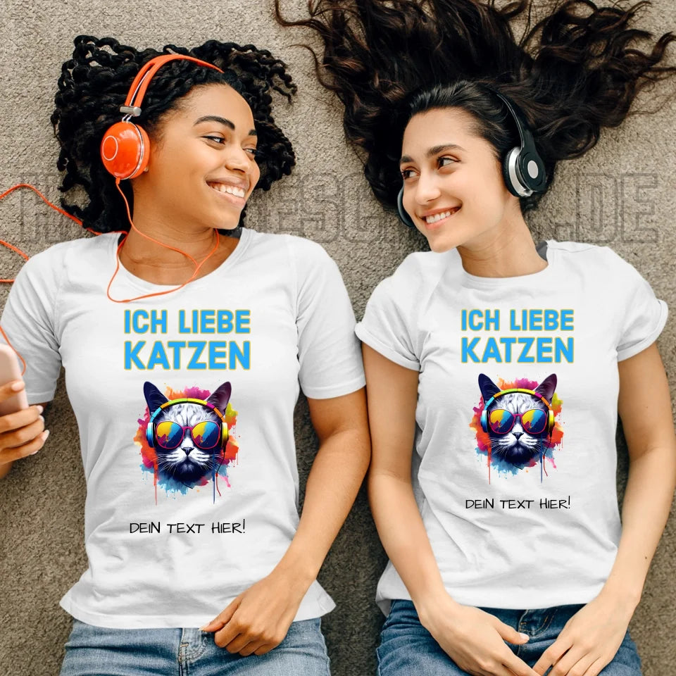 Wähle die Katze mit Motivauswahl + Text • Ladies Premium T-Shirt XS-2XL aus Bio-Baumwolle für Damen • Exklusivdesign • personalisiert