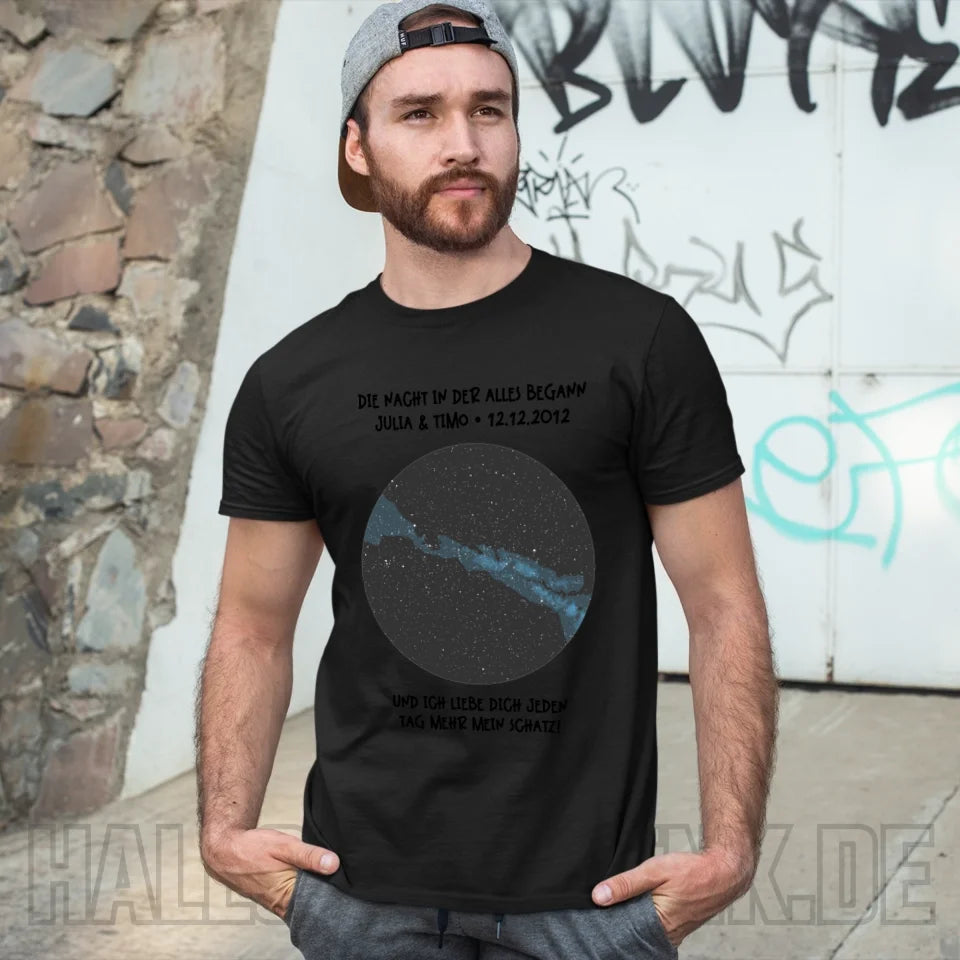 Echte Sternenkarte mit Ort/Zeit und deinem Text • Unisex Premium T-Shirt XS-5XL aus Bio-Baumwolle für Damen & Herren • Exklusivdesign • personalisiert